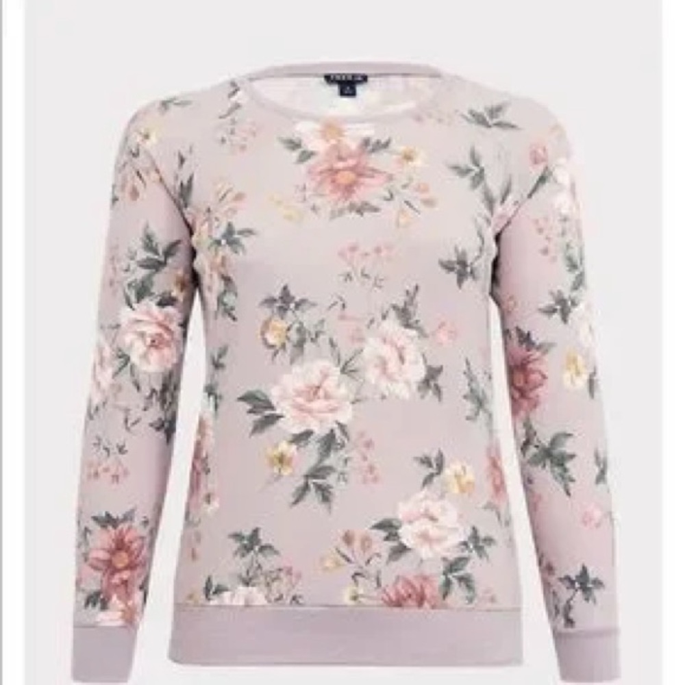 Torrid Pink and Cream Floral Crew Neck Sweater 1X (14-16)